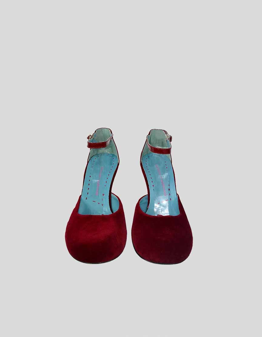 Leopoldo Giordano Round Toe Red Pumps With Velvet Uppers Size 38