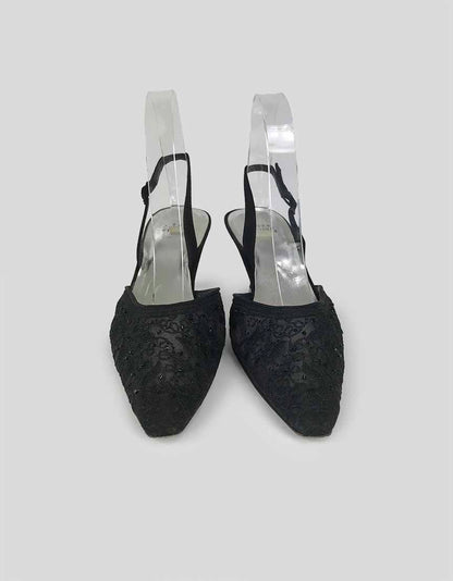Stuart Weitzman Black Evening Jeweled Slingbacks-  8.5M US