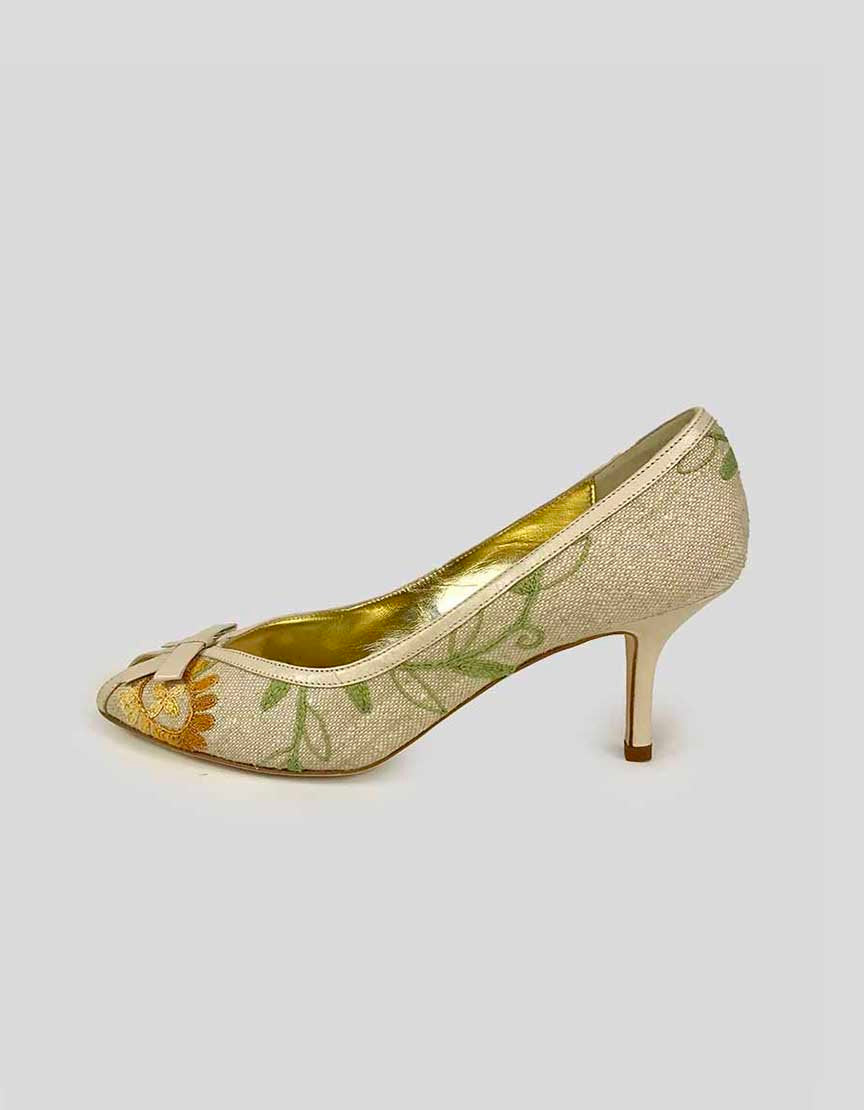 Terre Peck Fabric With Floral Embroidery Pumps 38 It