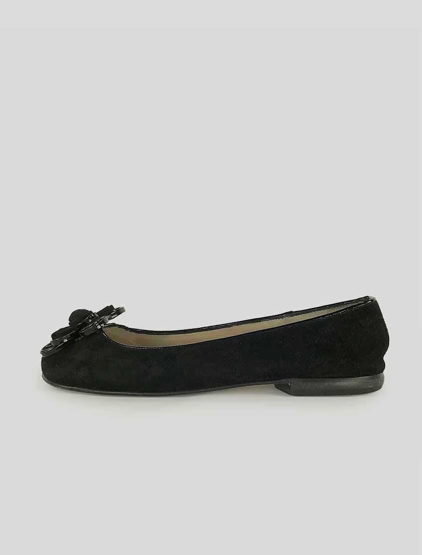 Taryn Rose Black Suede Ballerina Flats With Floral Applique At Toe Size 38 It