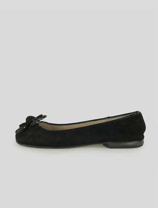 Taryn Rose Black Suede Ballerina Flats With Floral Applique At Toe Size 38 It