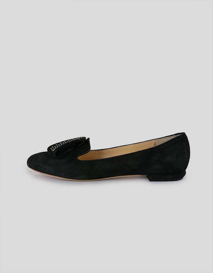 Marvin K Aquatalia Black Suede Flat Slipper With Silver Studded Bow 7.5 US