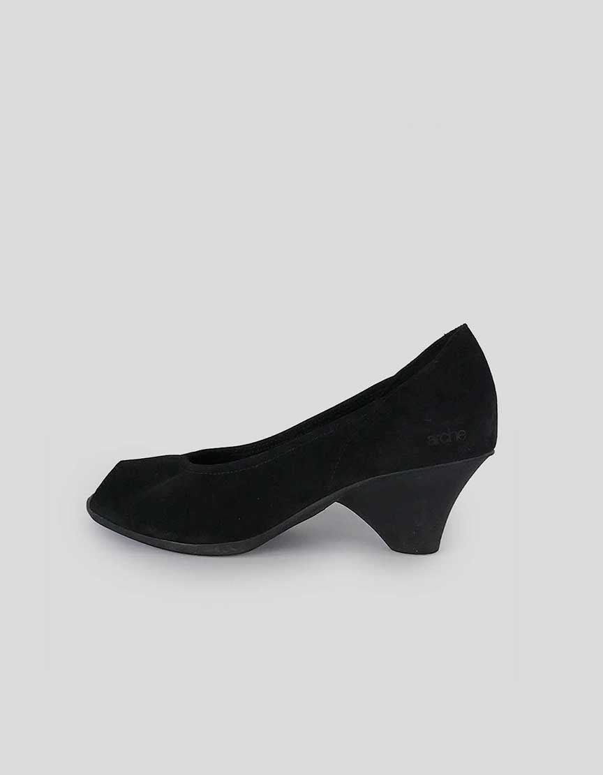 Arche Black Suede Peep Toe Pumps With Rubber Heels And Soles Size 8.5 M