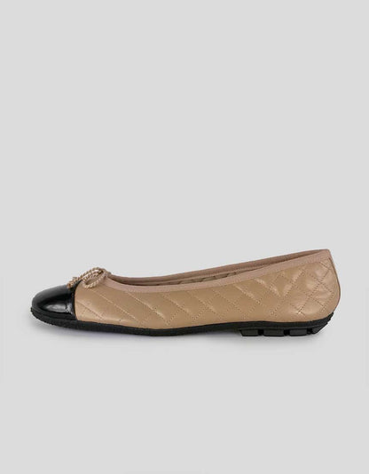 Paul Mayer Attitudes Quilted Cap Toe Ballet Flats In Tan And Black Patent Leather 7B