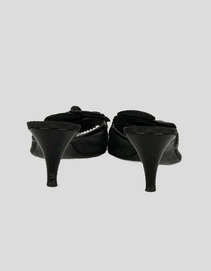 Chanel Open Toe Black Kitten Heel Mules - 38.5 IT