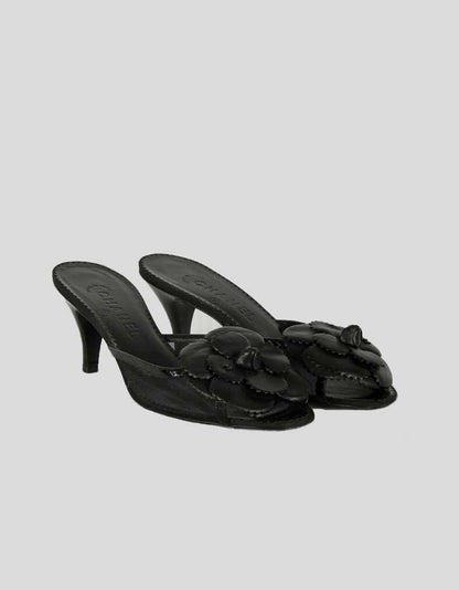 Chanel Open Toe Black Kitten Heel Mules - 38.5 IT