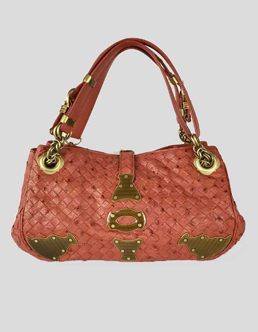 Bottega Veneta Brick Leather Handle Bag With Antiqued Brass Hardware