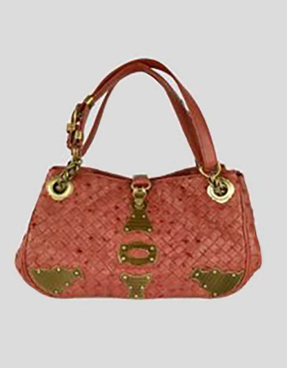 Bottega Veneta Brick Leather Handle Bag With Antiqued Brass Hardware