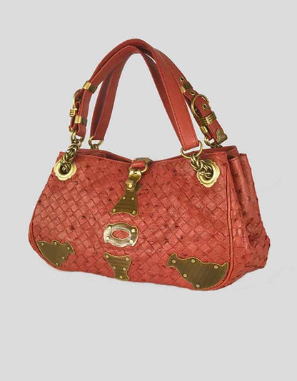 Bottega Veneta Brick Leather Handle Bag With Antiqued Brass Hardware