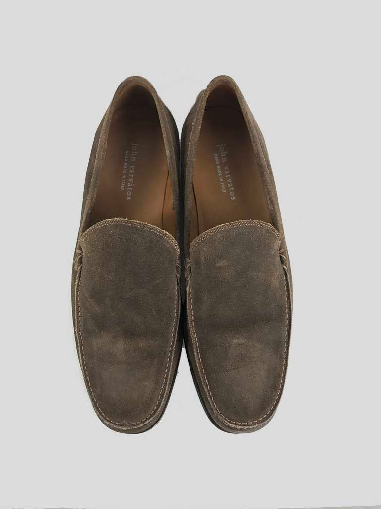 John Varvatos Men's Brown Suede Slip On Shoes In Distressed Suede Size 10
