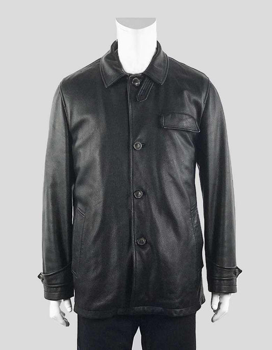 Lanvin Black Winter Weight Leather Coat With Removable Lining Men 50 Fr