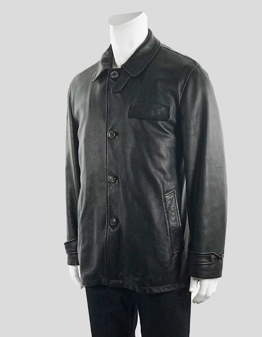 Lanvin Black Winter Weight Leather Coat With Removable Lining Men 50 Fr