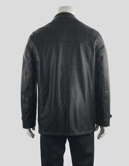 Lanvin Black Winter Weight Leather Coat With Removable Lining Men 50 Fr