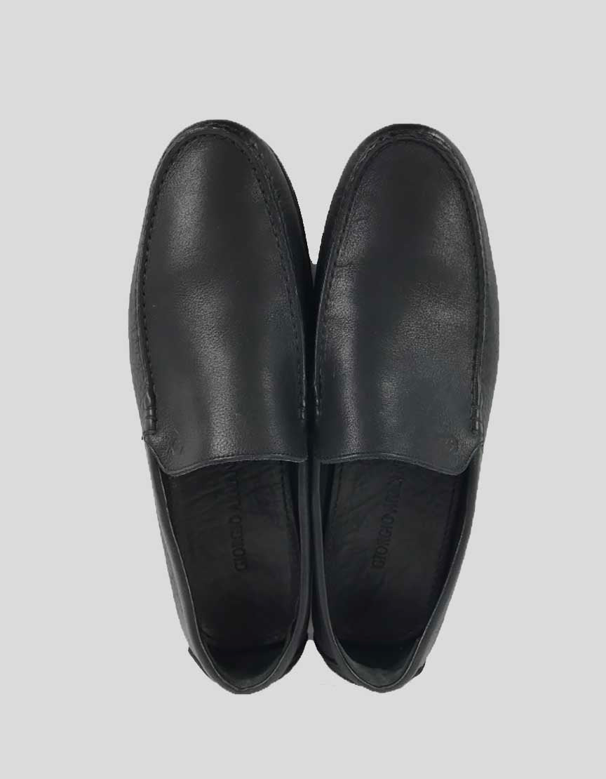 Giorgio Armani Slip On Driving Shoes In Black Leather 43.5 It