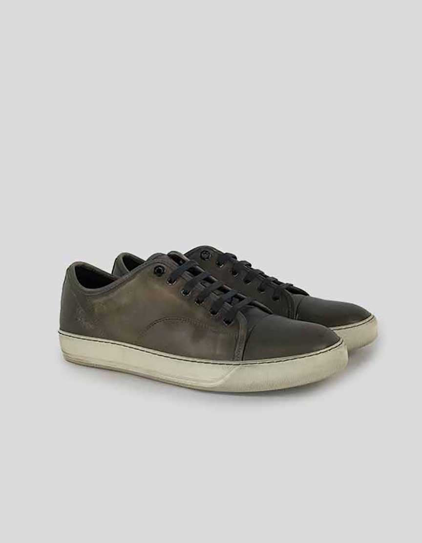 Lanvin Grey Green Distressed Leather Lace Up Sneakers Men Size 9