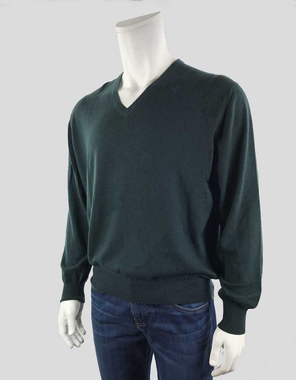 Loro Piana Classic Green V-Neck Cashmere Sweater 54 It