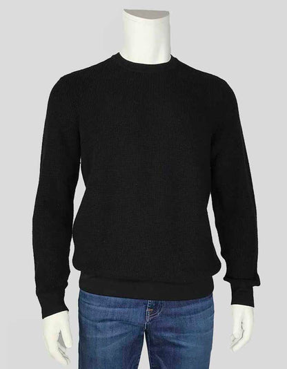 THEORY Black Crewneck Waffle Knit Wool Sweater - X Large