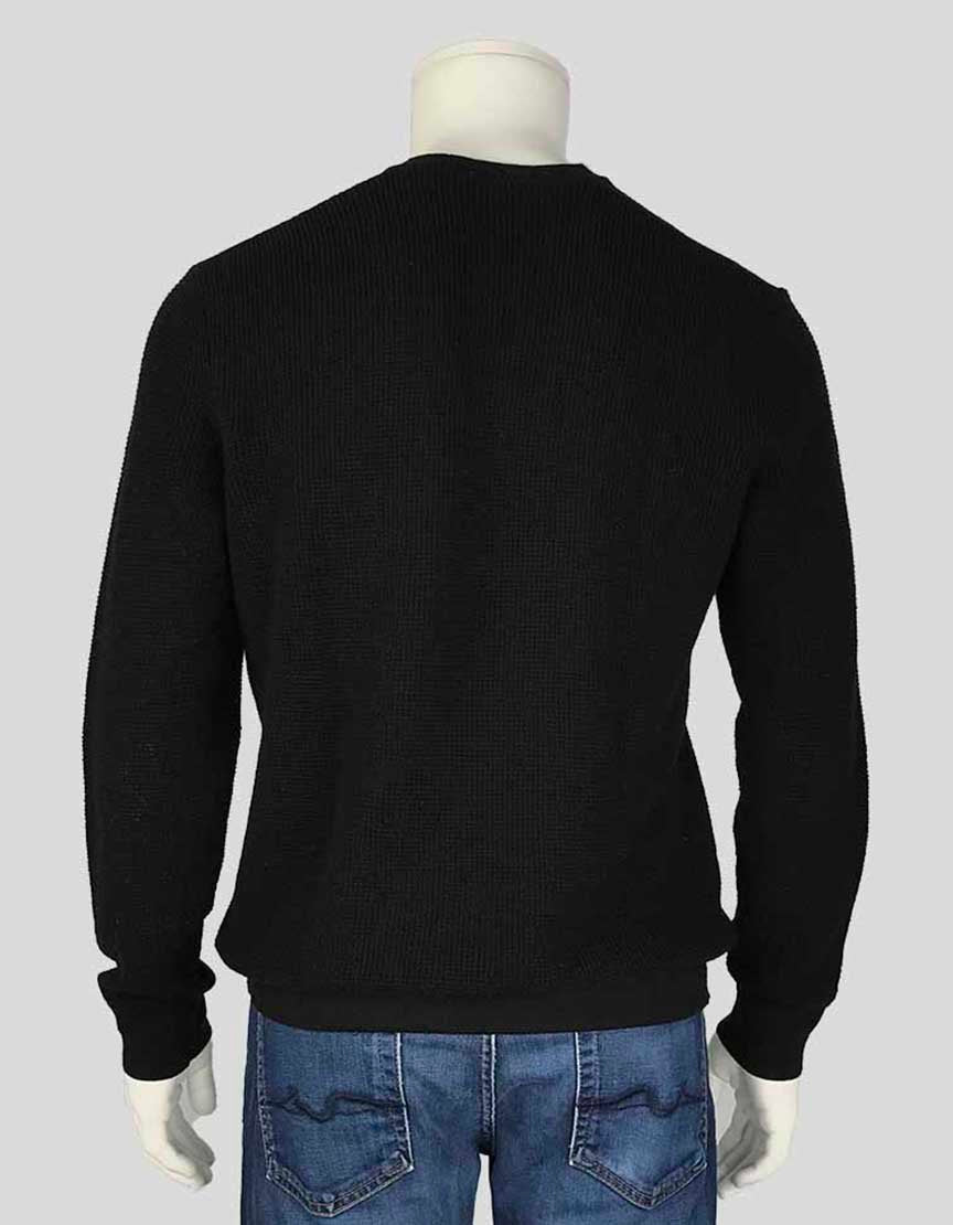 THEORY Black Crewneck Waffle Knit Wool Sweater - X Large