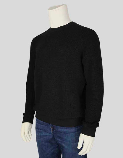 THEORY Black Crewneck Waffle Knit Wool Sweater - X Large