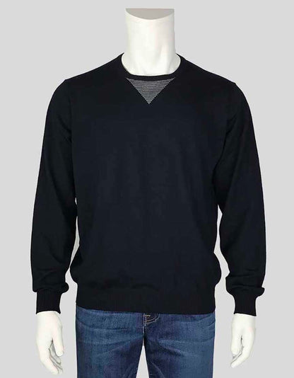 Giorgio Armani Navy Crewneck Sweater With White Stripe Detail At Neck 54 It