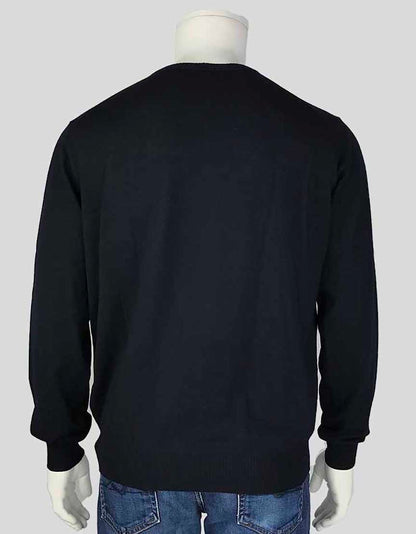 Giorgio Armani Navy Crewneck Sweater With White Stripe Detail At Neck 54 It