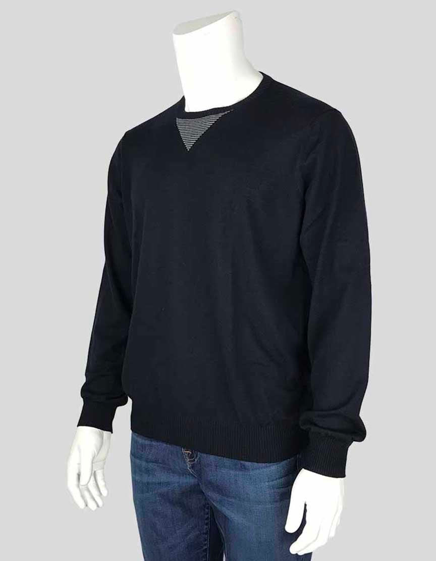 Giorgio Armani Navy Crewneck Sweater With White Stripe Detail At Neck 54 It