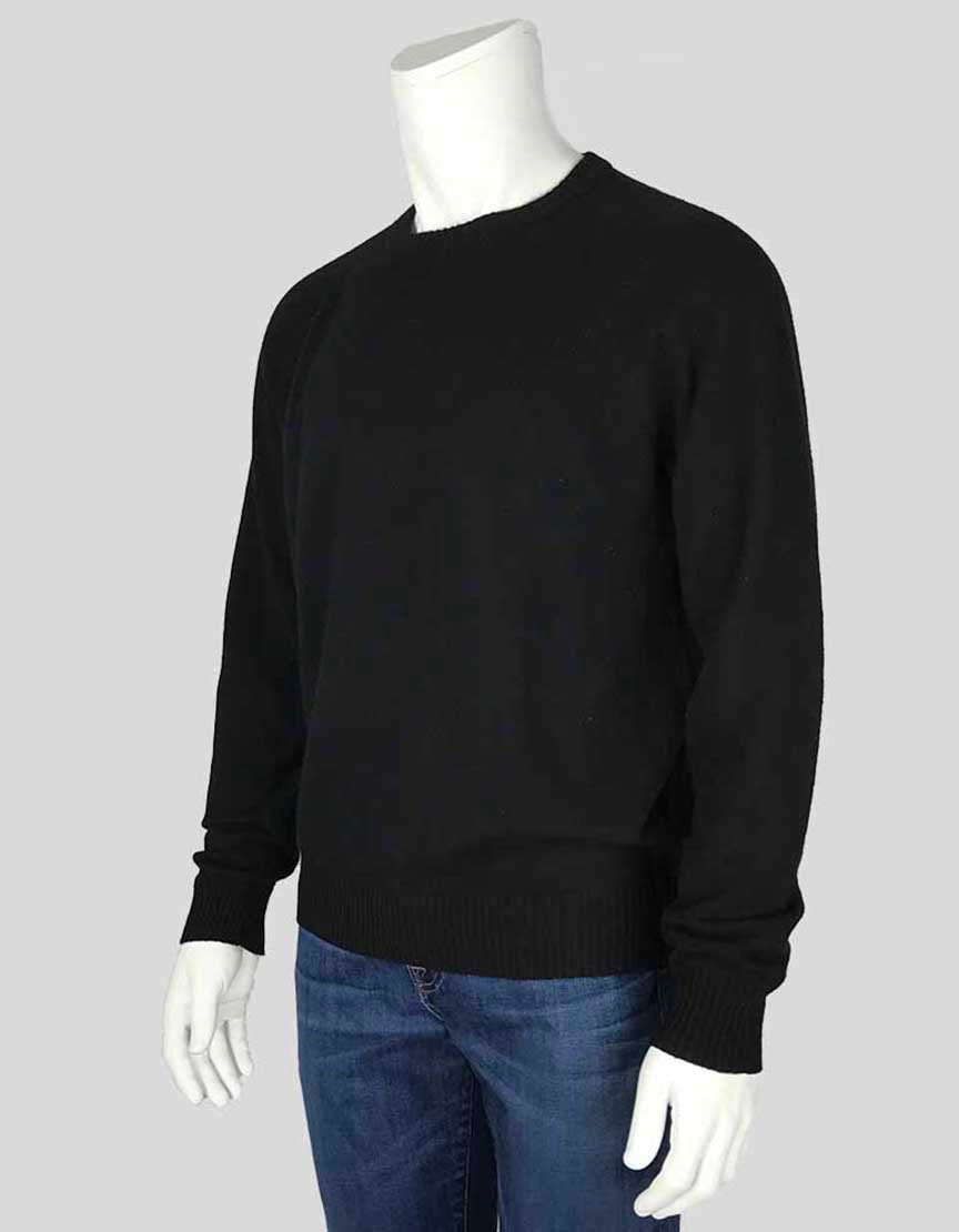 Theory Black Crewneck Cashmere Sweater With Ribbing At Neck Waist And Wrists X Large