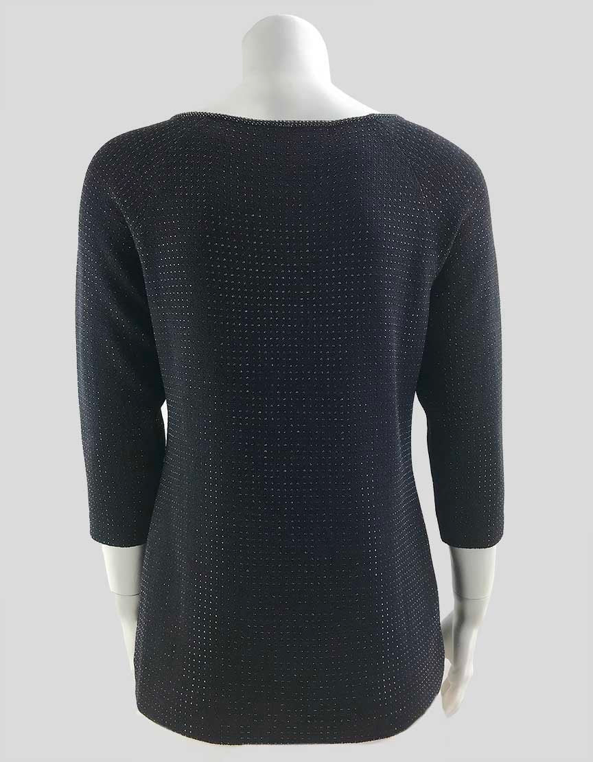 St John Evening Navy Blue Knit Tunic Sequin Top Size Small