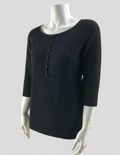 St John Evening Navy Blue Knit Tunic Sequin Top Size Small