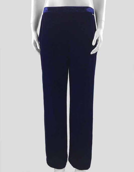 St John Navy Blue Wide Leg Pull On Velvet Evening Pants Size Small