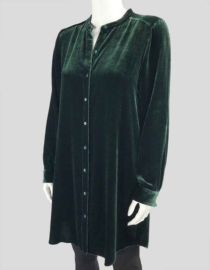 Eileen Fisher Long Sleeve Green Velvet Tunic Inspired Shirt Size Small Petite