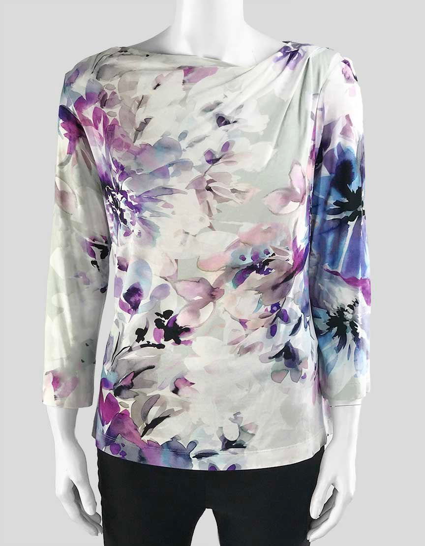 St John Floral Design Three Quarter Length Sleeve Top Size Small