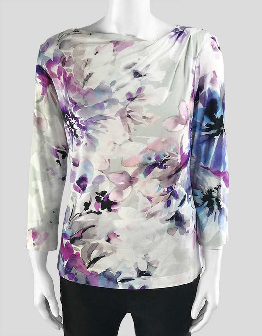 St John Floral Design Three Quarter Length Sleeve Top Size Small