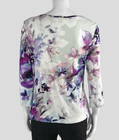 St John Floral Design Three Quarter Length Sleeve Top Size Small