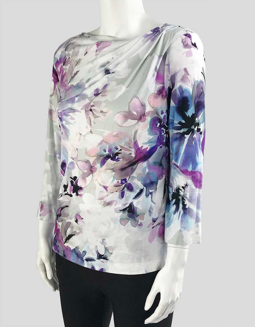 St John Floral Design Three Quarter Length Sleeve Top Size Small