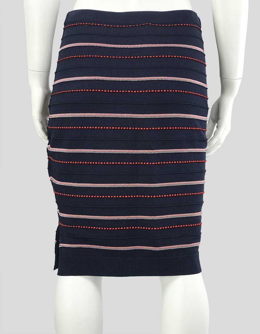 St John Navy Red And White Horizontal Stripe Knit Skirt Size Small