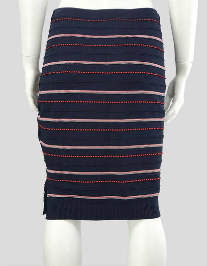 St John Navy Red And White Horizontal Stripe Knit Skirt Size Small