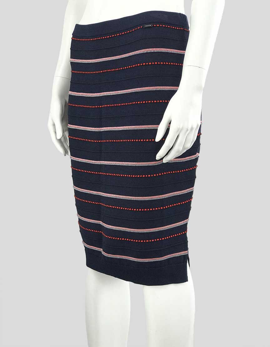 St John Navy Red And White Horizontal Stripe Knit Skirt Size Small