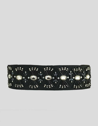 St John Couture Hand Beaded Black Waist Belt Petite