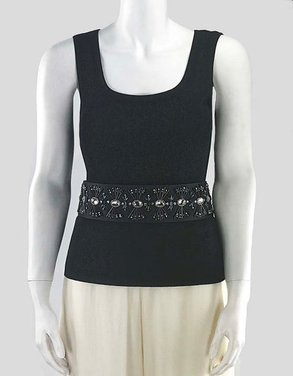 St John Couture Hand Beaded Black Waist Belt Petite