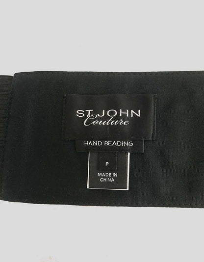 St John Couture Hand Beaded Black Waist Belt Petite