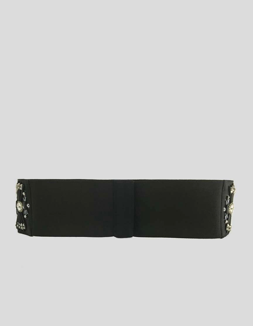 St John Couture Hand Beaded Black Waist Belt Petite