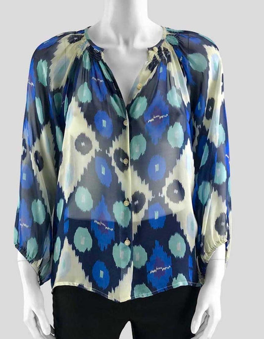 Tucker Blue Patterned Silk Blouse Size Small Medium