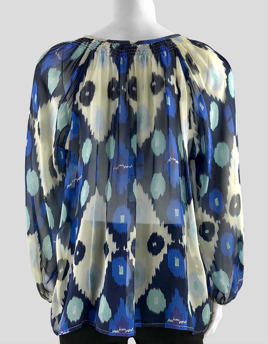 Tucker Blue Patterned Silk Blouse Size Small Medium
