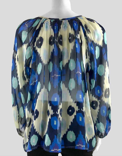 Tucker Blue Patterned Silk Blouse Size Small Medium