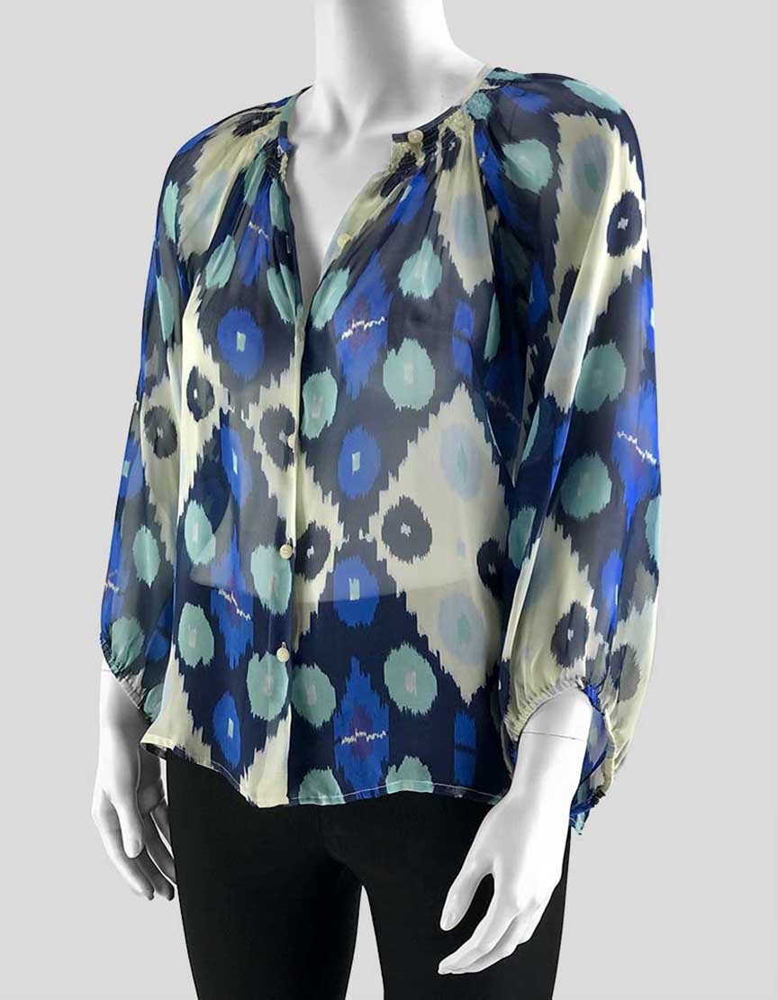 Tucker Blue Patterned Silk Blouse Size Small Medium