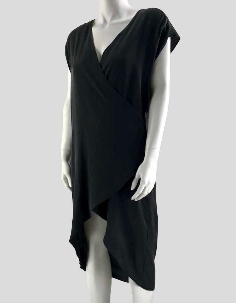 Sam/Lavi Black Faux Wrap Sleeveless Silk Midi Dress Size X-Small
