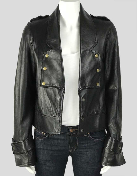 Mike Chris Open Front Black Leather Jacket Small