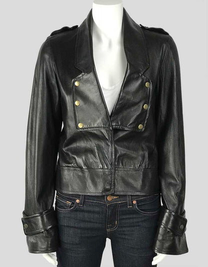 Mike Chris Open Front Black Leather Jacket Small