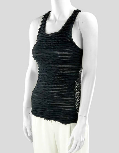 Wayne Women's Black Open Weave Stretch Cotton Tank Top With Scoop Neck Size X-Small
